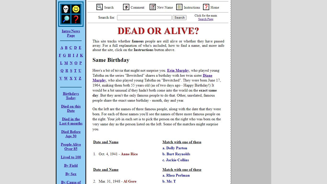 Dead or Alive? - Main Page